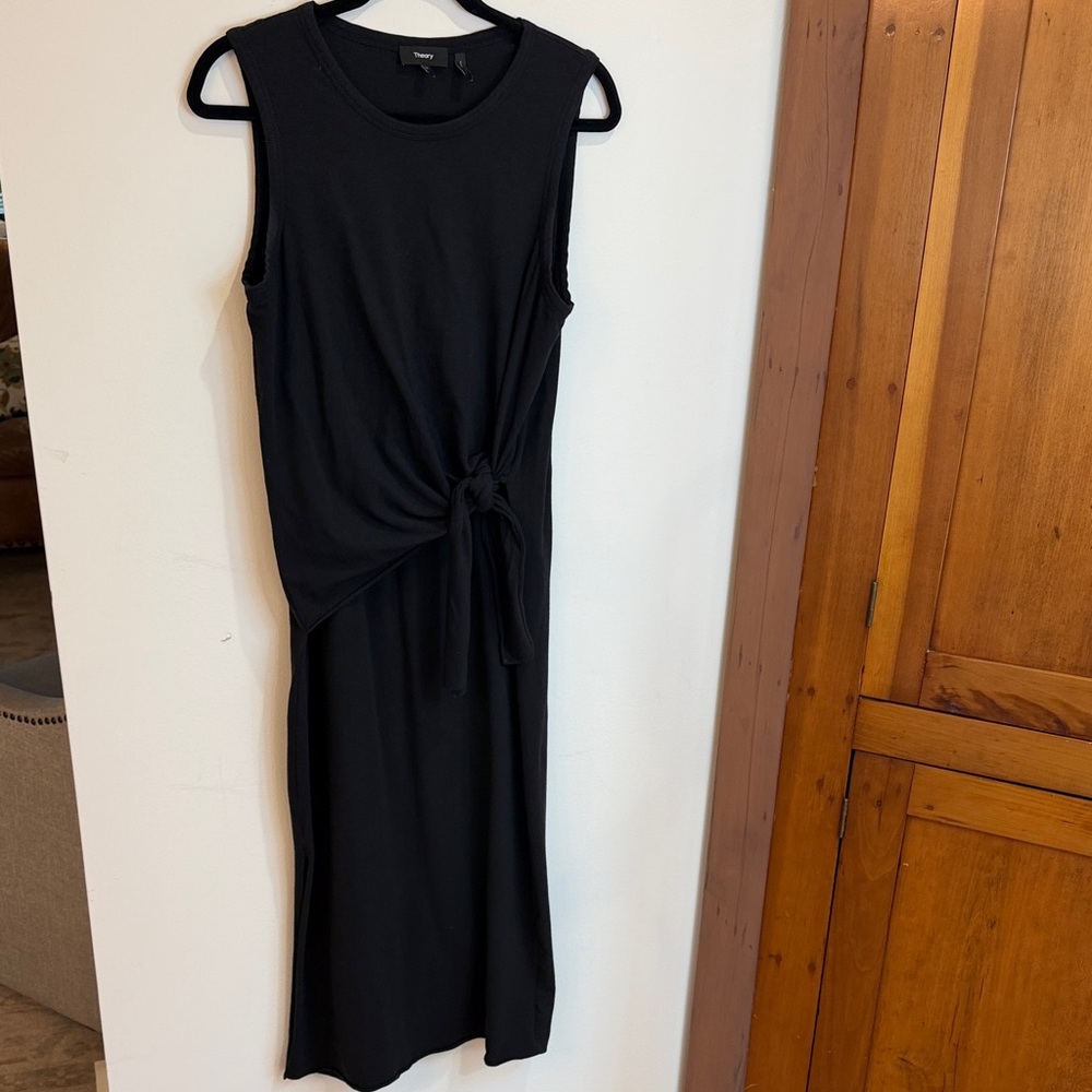 Theory Black Tie-Front Fitted Midi Sleeveless Dress, M- Casual, Travel, Parisian